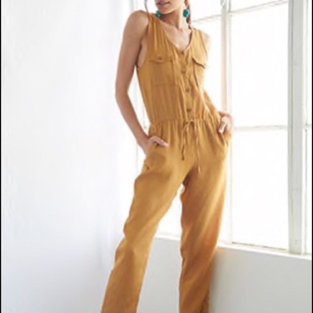 Sleeveless Button-Front Jumpsuit Color: Caramel - image 1